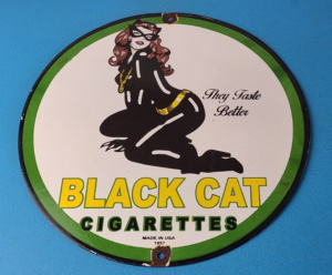 Vintage Black Cat Cigarettes Sign Porcelain Cat Woman Gas Pump Plate Sign 305900803437