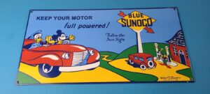 Vintage Blue Sunoco Motor Oils Sign Disney Dealership Gas Pump Porcelain Sign 305855045187