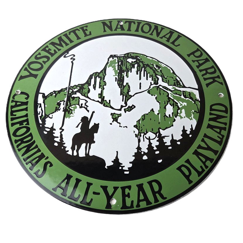 Vintage California National Park Sign - Yosemite Forest Gas Pump Porcelain Sign