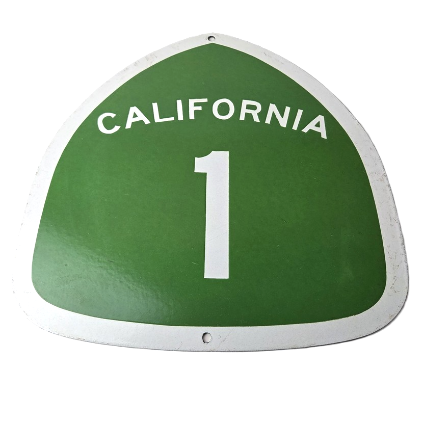 Vintage California State Route 1 Sign - Porcelain Highway Pacific Coast Gas Sign