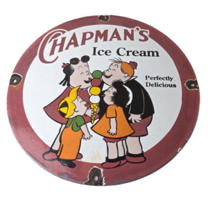 Vintage Chapman's Ice Cream Sign - Porcelain Gas Pump Diner Store Sign