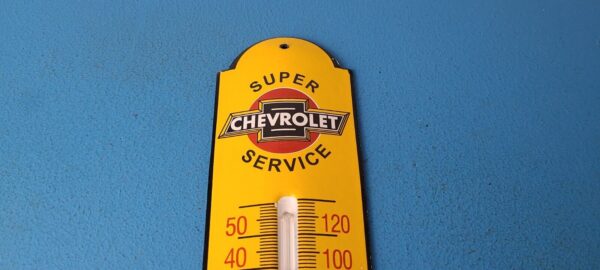 Vintage Chevrolet Auto Sign Service Gas Pump Sign on Porcelain Thermometer 305728785237 12