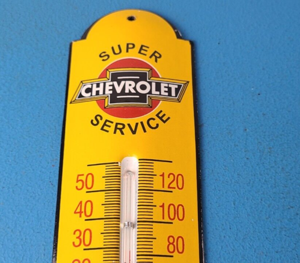 Vintage Chevrolet Auto Sign Service Gas Pump Sign on Porcelain Thermometer 305728785237 2