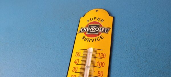 Vintage Chevrolet Auto Sign Service Gas Pump Sign on Porcelain Thermometer 305728785237 6