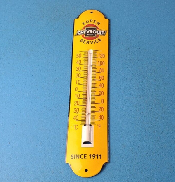 Vintage Chevrolet Auto Sign Service Gas Pump Sign on Porcelain Thermometer 305728785237