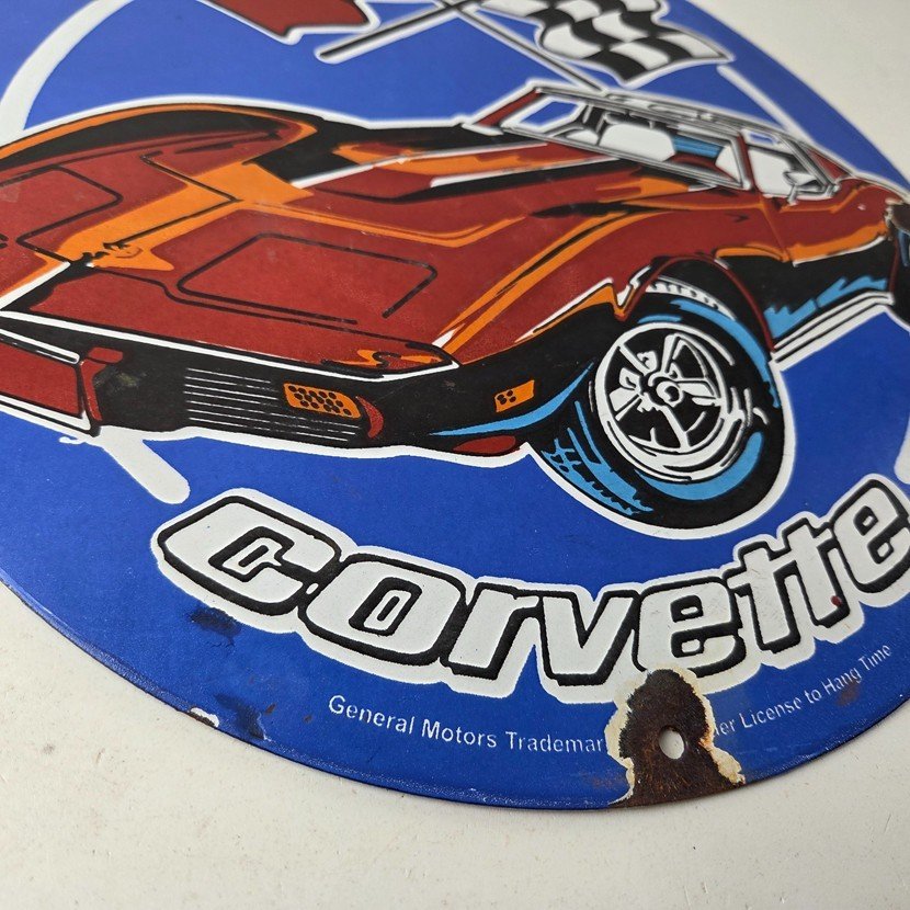 Vintage Chevrolet Corvette Porcelain Sign - American Service Gas Oil Racing Sign - Image 11