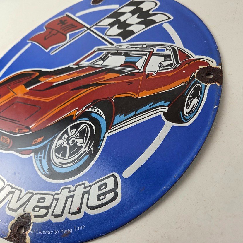 Vintage Chevrolet Corvette Porcelain Sign - American Service Gas Oil Racing Sign - Image 13