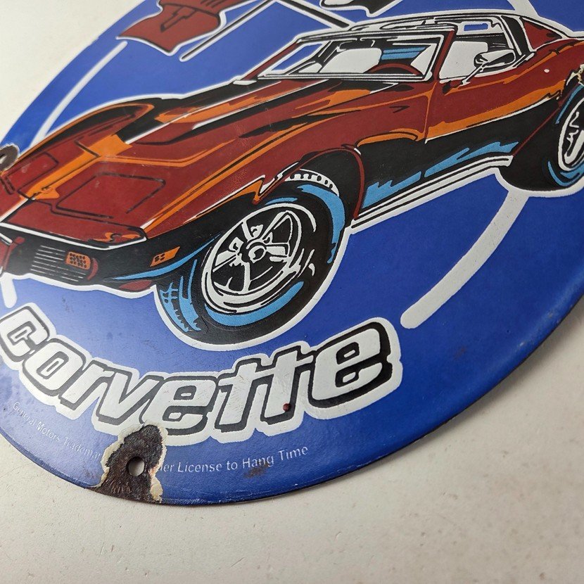 Vintage Chevrolet Corvette Porcelain Sign - American Service Gas Oil Racing Sign - Image 14