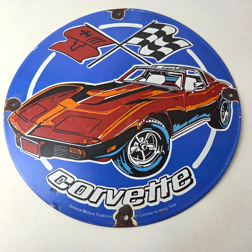 Vintage Chevrolet Corvette Porcelain Sign - American Service Gas Oil Racing Sign - Image 15