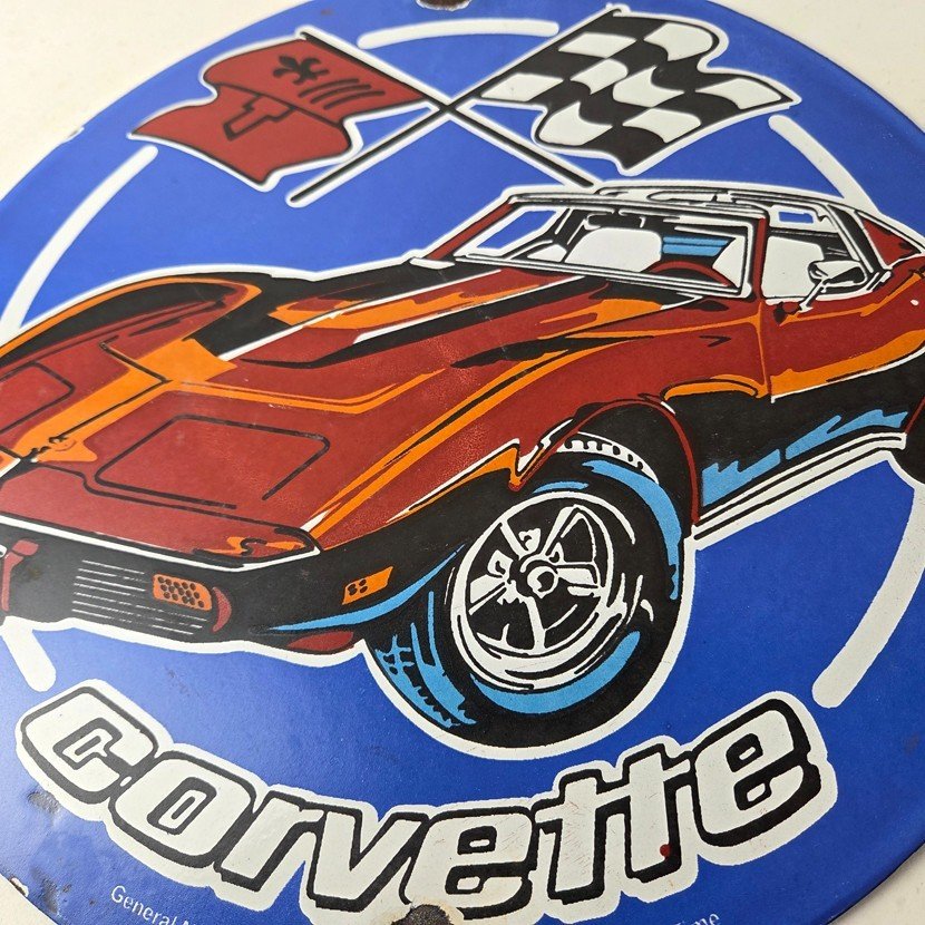 Vintage Chevrolet Corvette Porcelain Sign - American Service Gas Oil Racing Sign - Image 4