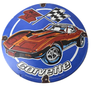 Vintage Chevrolet Corvette Porcelain Sign - American Service Gas Oil Racing Sign