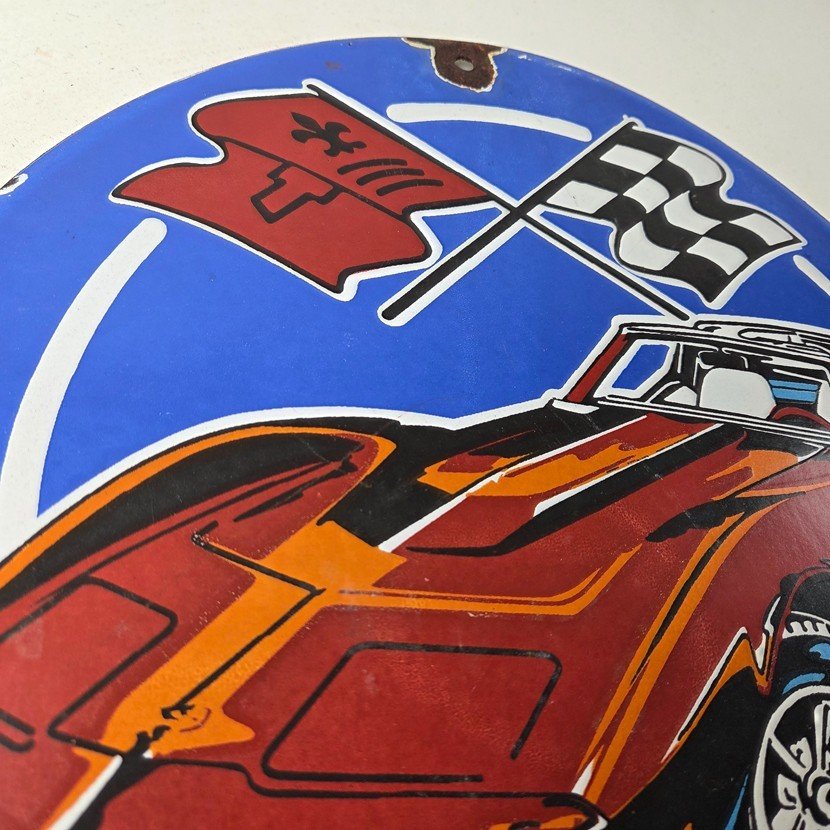 Vintage Chevrolet Corvette Porcelain Sign - American Service Gas Oil Racing Sign - Image 5