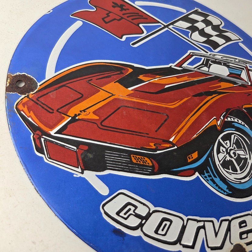 Vintage Chevrolet Corvette Porcelain Sign - American Service Gas Oil Racing Sign - Image 6