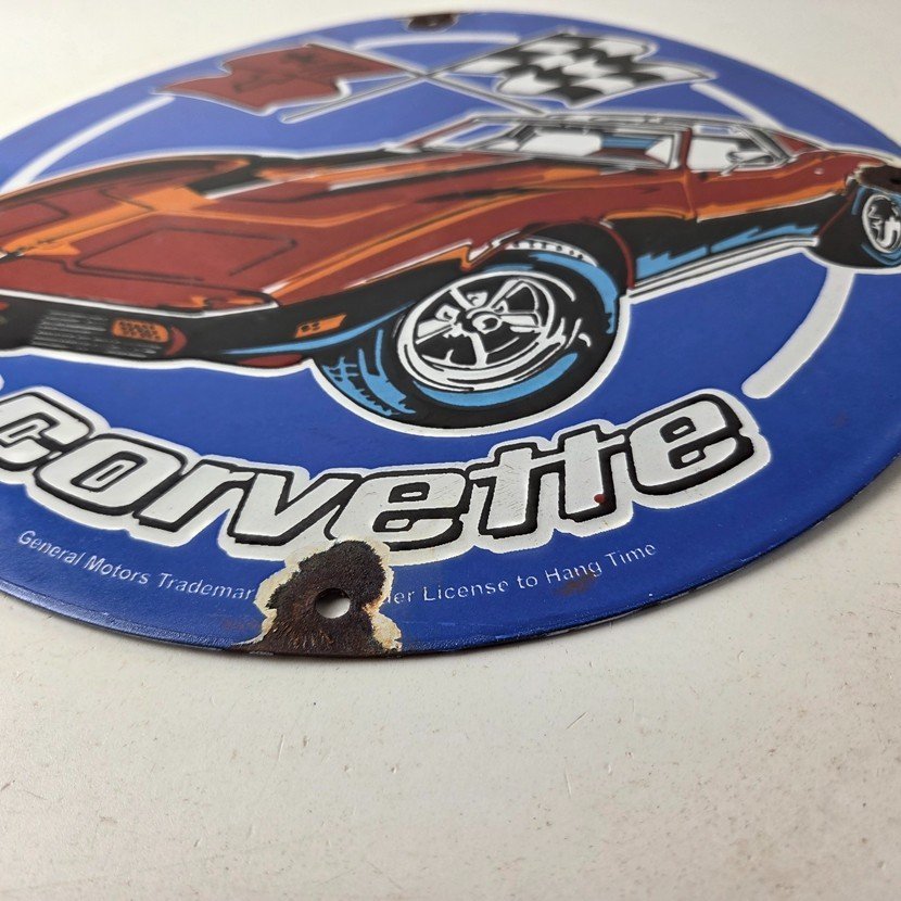 Vintage Chevrolet Corvette Porcelain Sign - American Service Gas Oil Racing Sign - Image 10