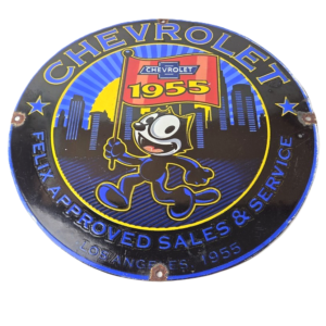 Vintage Chevrolet Porcelain Sign - Service Gas Pump Chevy Felix The Cat Sign
