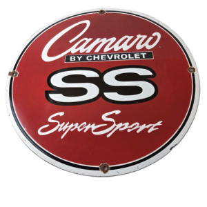 Vintage Chevrolet Sign - Camaro SS Automobile Motors Gas Pump Porcelain Sign
