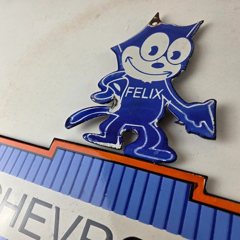 Vintage Chevrolet Sign - Felix Dont Touch Automobile Gas Pump Porcelain Sign - Image 12