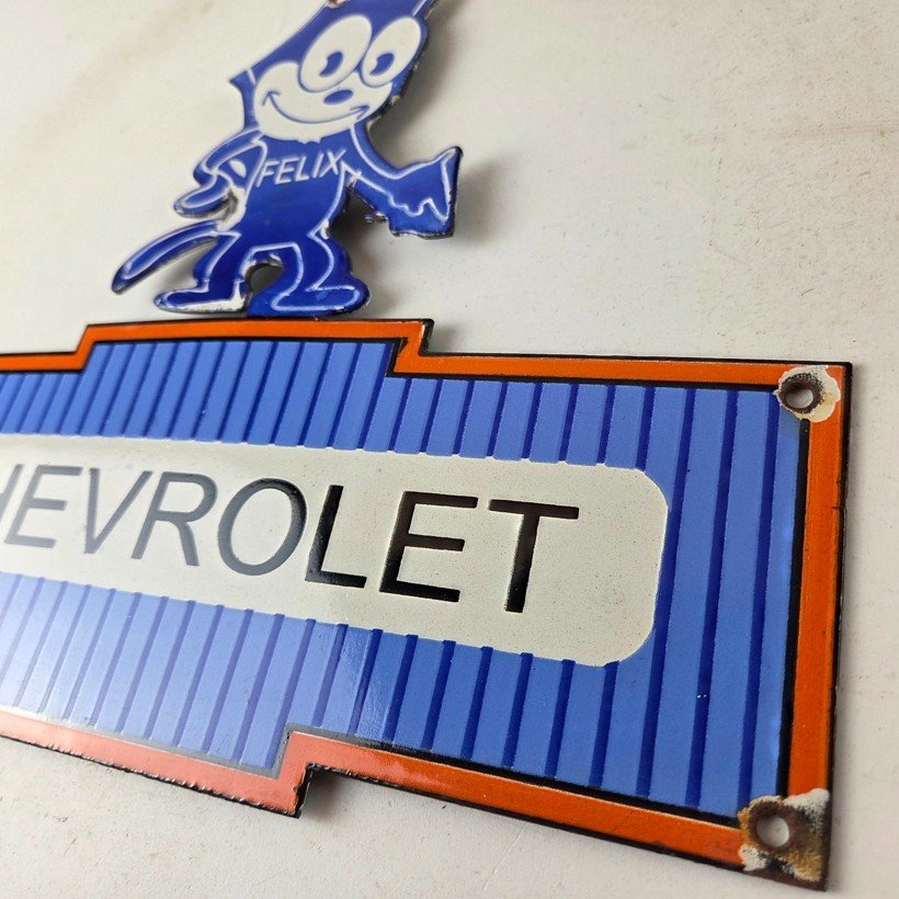 Vintage Chevrolet Sign - Felix Dont Touch Automobile Gas Pump Porcelain Sign - Image 13