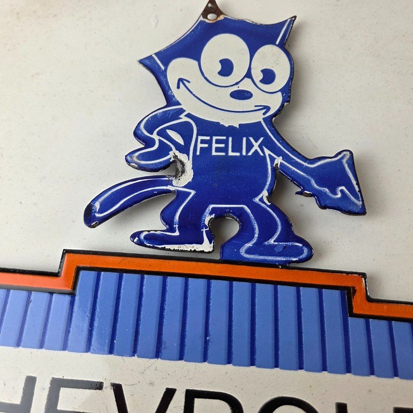 Vintage Chevrolet Sign - Felix Dont Touch Automobile Gas Pump Porcelain Sign - Image 3