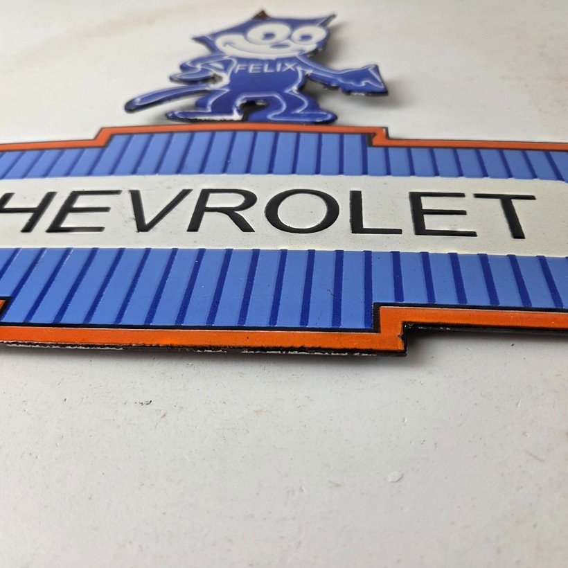 Vintage Chevrolet Sign - Felix Dont Touch Automobile Gas Pump Porcelain Sign - Image 10