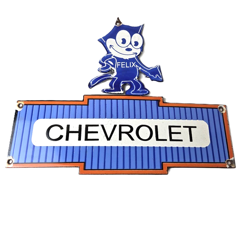 Vintage Chevrolet Sign - Felix Dont Touch Automobile Gas Pump Porcelain Sign