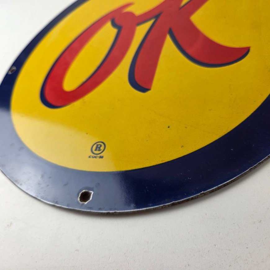 Vintage Chevrolet Sign - Porcelain OK Used Cars Gas Oil Pump Garage Sign - Image 13