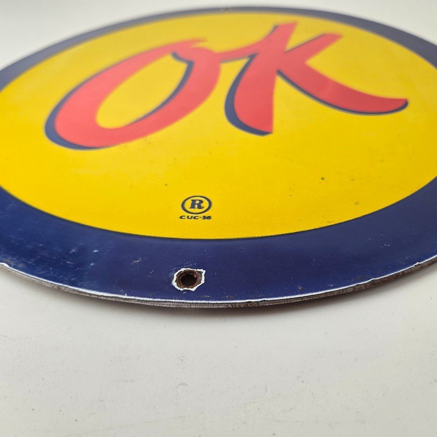 Vintage Chevrolet Sign - Porcelain OK Used Cars Gas Oil Pump Garage Sign - Image 14