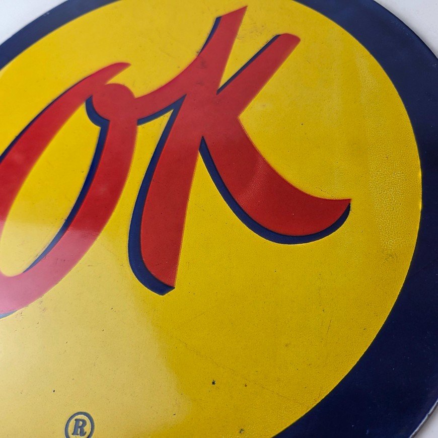 Vintage Chevrolet Sign - Porcelain OK Used Cars Gas Oil Pump Garage Sign - Image 4