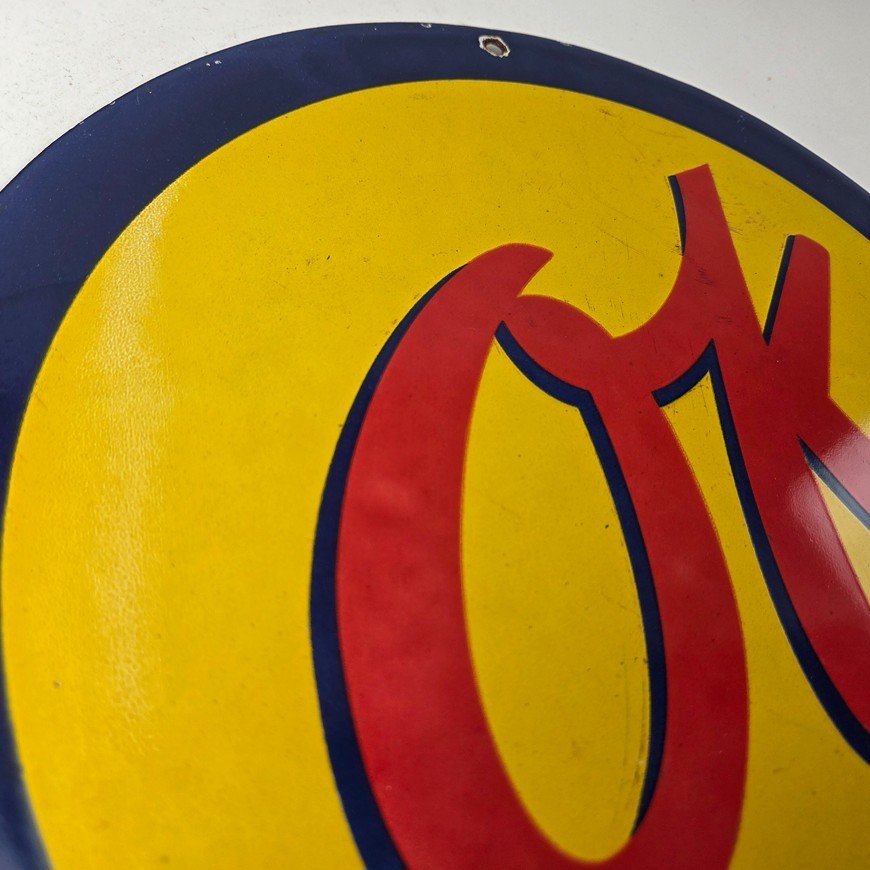 Vintage Chevrolet Sign - Porcelain OK Used Cars Gas Oil Pump Garage Sign - Image 5