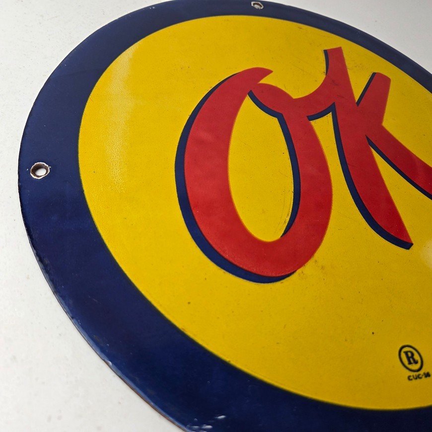 Vintage Chevrolet Sign - Porcelain OK Used Cars Gas Oil Pump Garage Sign - Image 6