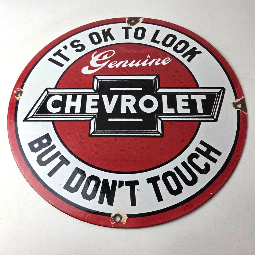 Vintage Chevrolet Sign - Warning, Automobile Motors Gas Pump Porcelain Sign - Image 15