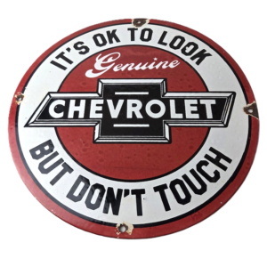 Vintage Chevrolet Sign - Warning, Automobile Motors Gas Pump Porcelain Sign