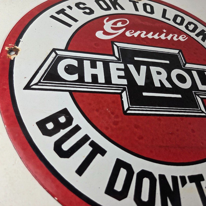 Vintage Chevrolet Sign - Warning, Automobile Motors Gas Pump Porcelain Sign - Image 6