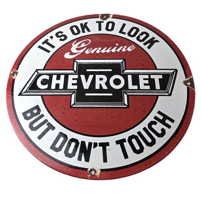 Vintage Chevrolet Sign - Warning, Automobile Motors Gas Pump Porcelain Sign