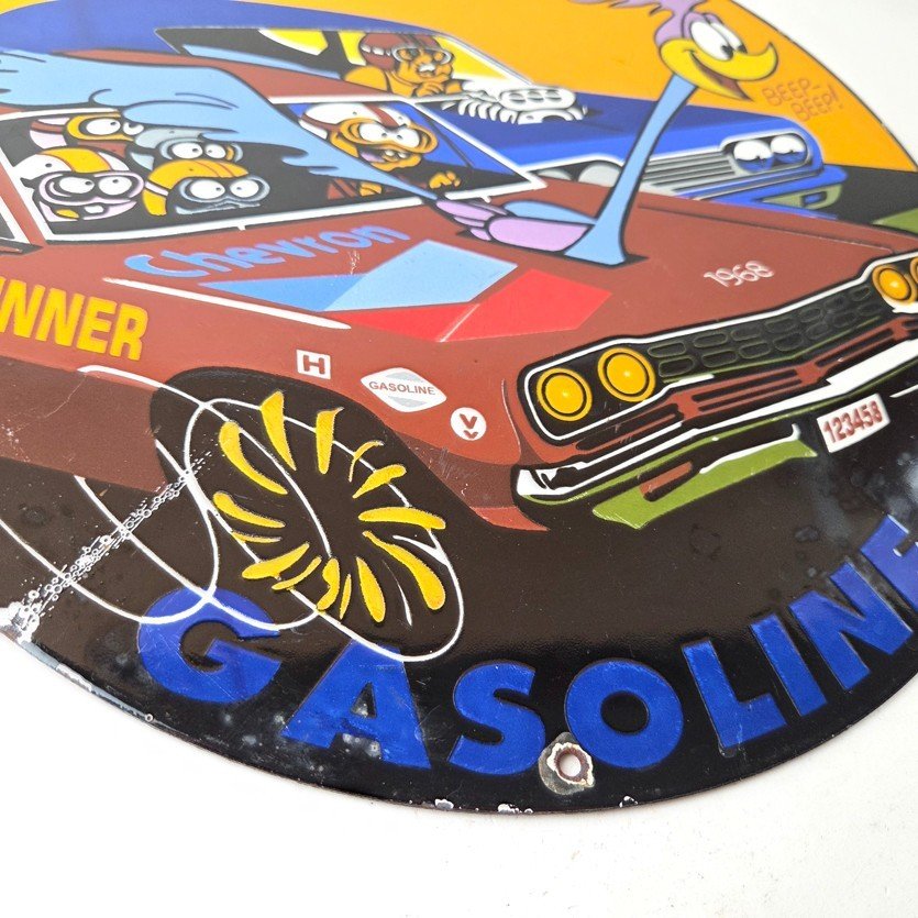 Vintage Chevron Gasoline Sign - Mopar Road Runner Racing Auto Gas Porcelain Sign - Image 11