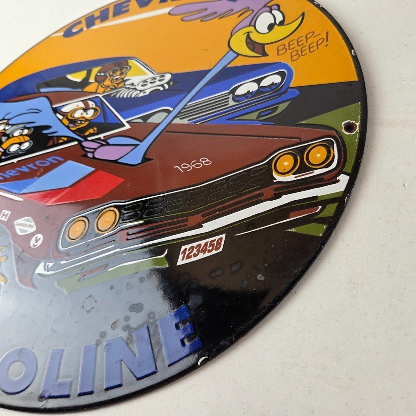 Vintage Chevron Gasoline Sign - Mopar Road Runner Racing Auto Gas Porcelain Sign - Image 13
