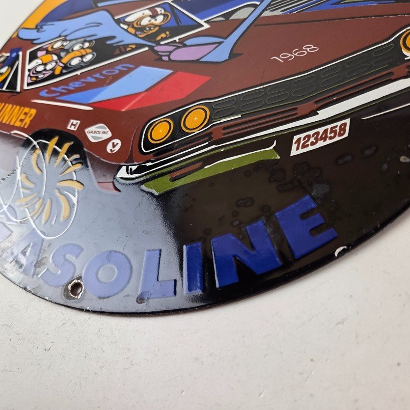 Vintage Chevron Gasoline Sign - Mopar Road Runner Racing Auto Gas Porcelain Sign - Image 14