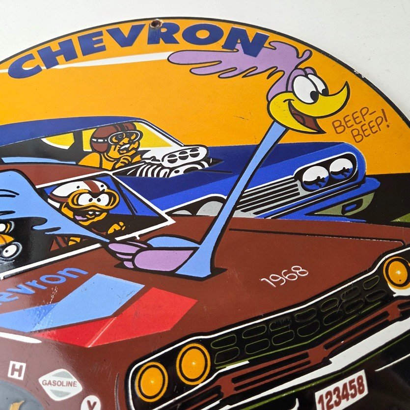 Vintage Chevron Gasoline Sign - Mopar Road Runner Racing Auto Gas Porcelain Sign - Image 3