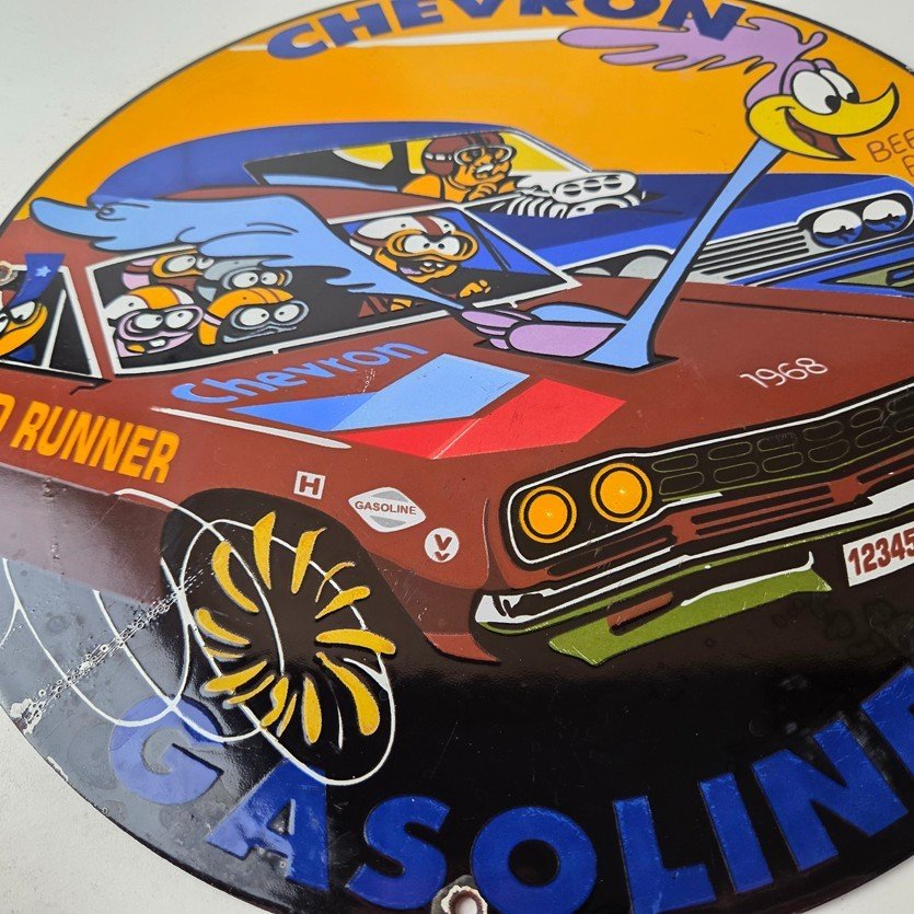 Vintage Chevron Gasoline Sign - Mopar Road Runner Racing Auto Gas Porcelain Sign - Image 4
