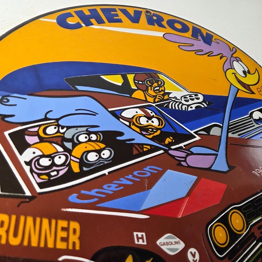 Vintage Chevron Gasoline Sign - Mopar Road Runner Racing Auto Gas Porcelain Sign - Image 5
