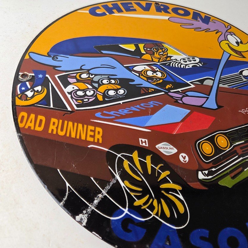 Vintage Chevron Gasoline Sign - Mopar Road Runner Racing Auto Gas Porcelain Sign - Image 6
