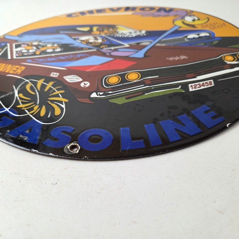 Vintage Chevron Gasoline Sign - Mopar Road Runner Racing Auto Gas Porcelain Sign - Image 10