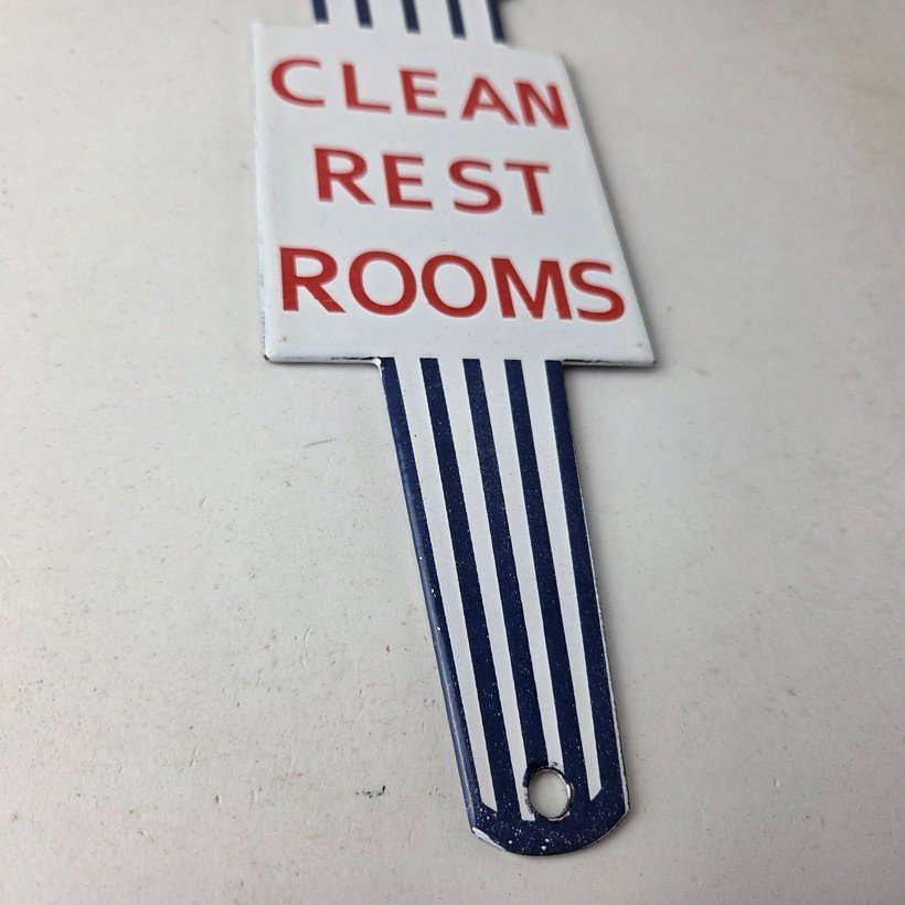 Vintage Clean Rest Rooms Porcelain Sign - Torch Flame Women Sign - Image 11