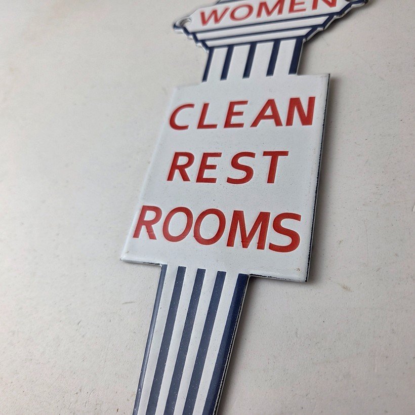 Vintage Clean Rest Rooms Porcelain Sign - Torch Flame Women Sign - Image 13