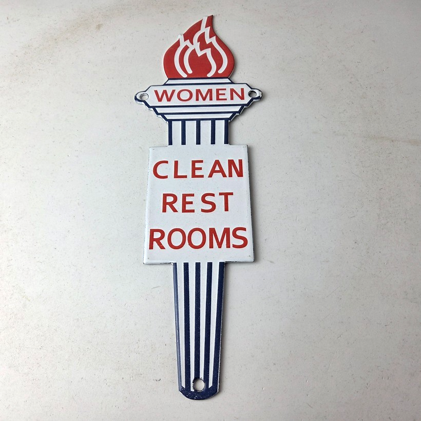 Vintage Clean Rest Rooms Porcelain Sign - Torch Flame Women Sign - Image 15
