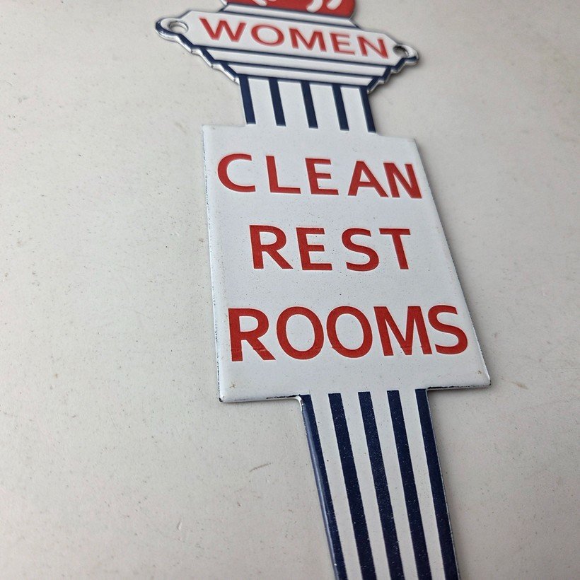 Vintage Clean Rest Rooms Porcelain Sign - Torch Flame Women Sign - Image 6