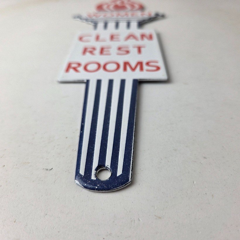 Vintage Clean Rest Rooms Porcelain Sign - Torch Flame Women Sign - Image 10