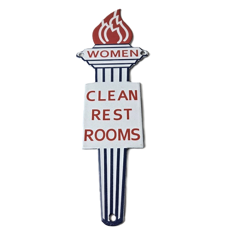 Vintage Clean Rest Rooms Porcelain Sign - Torch Flame Women Sign