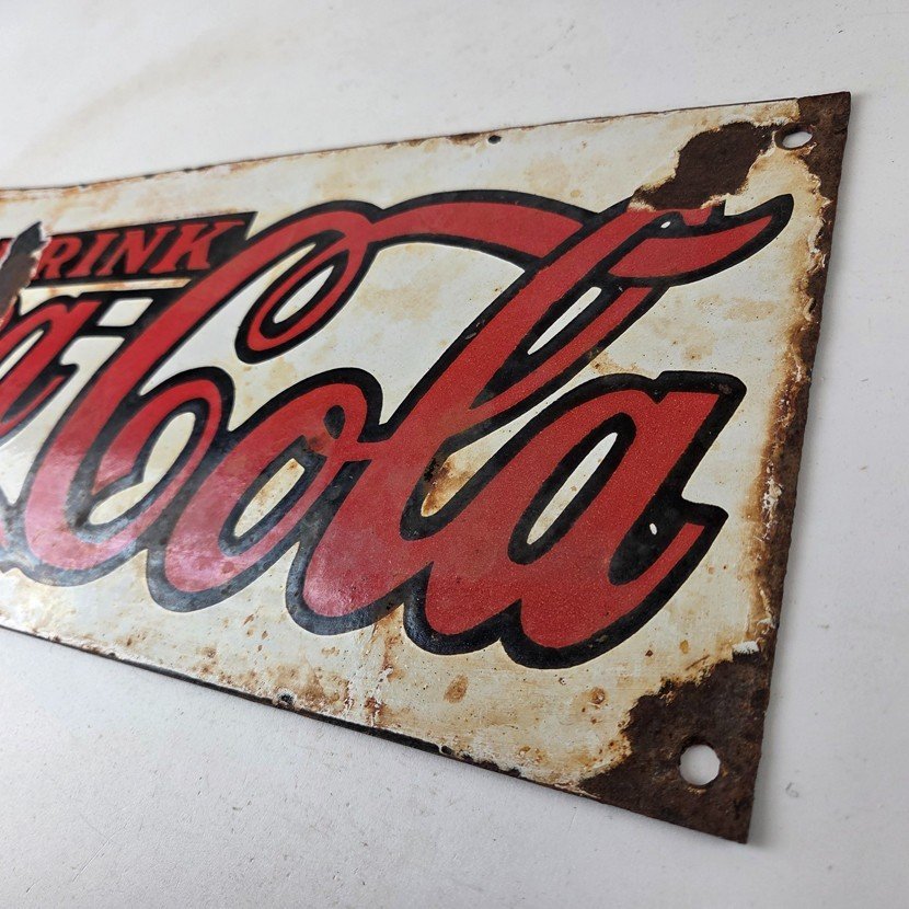 Vintage Coca Cola Porcelain Sign - Advertising Gas Pump Shop Soda Sales Sign - Image 12