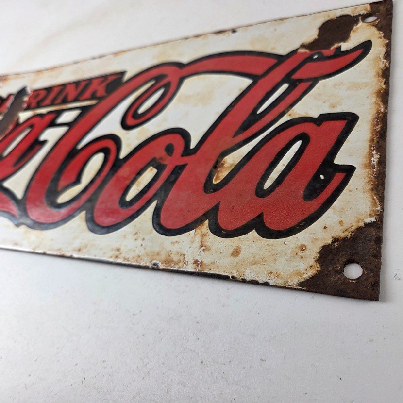Vintage Coca Cola Porcelain Sign - Advertising Gas Pump Shop Soda Sales Sign - Image 13